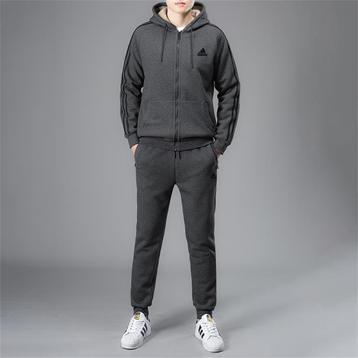 Adidas 2 Piece Windbreaker Jacket Zipper Long sleeve Long pants Suit Autumn Casual Clothes-Grey-1995085
