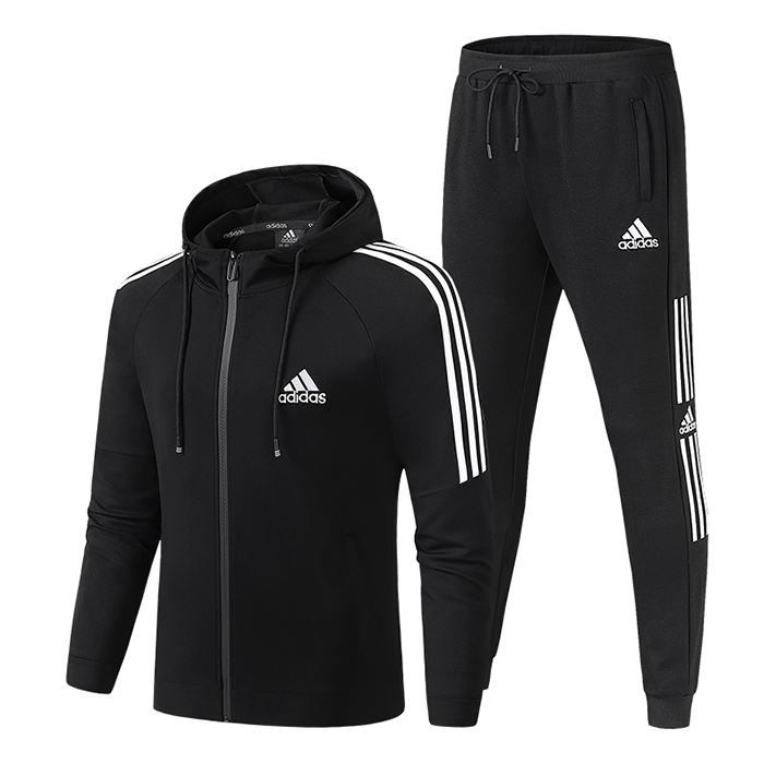 Adidas 2 Piece Windbreaker Hooded Jacket Zipper Long sleeve Long pants Suit Autumn Casual Clothes-Red/Black-5779763