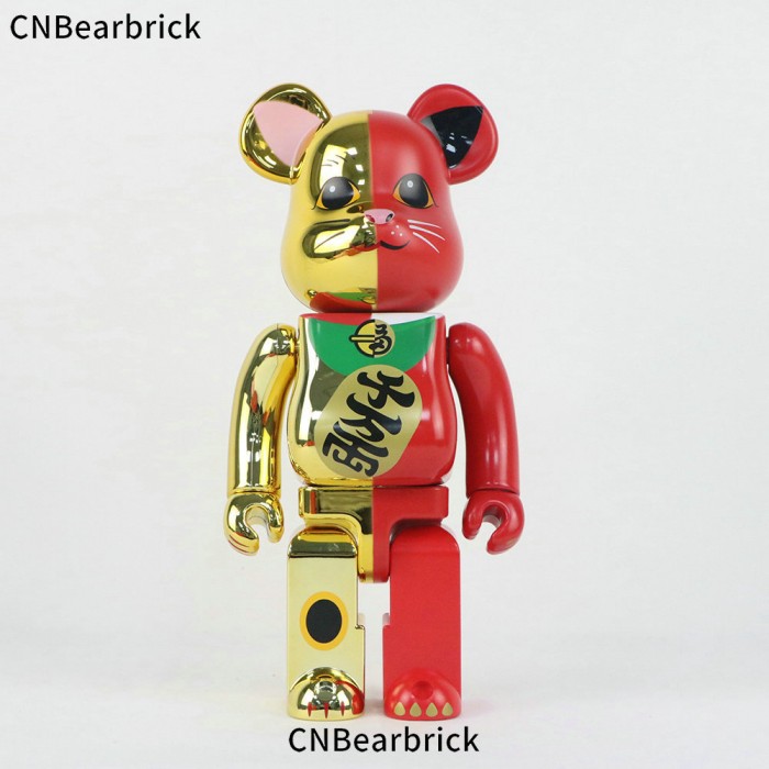 Bearbrick two-color cat building block bear 400% trendy play doll doll beckoning cat ornament-1593472