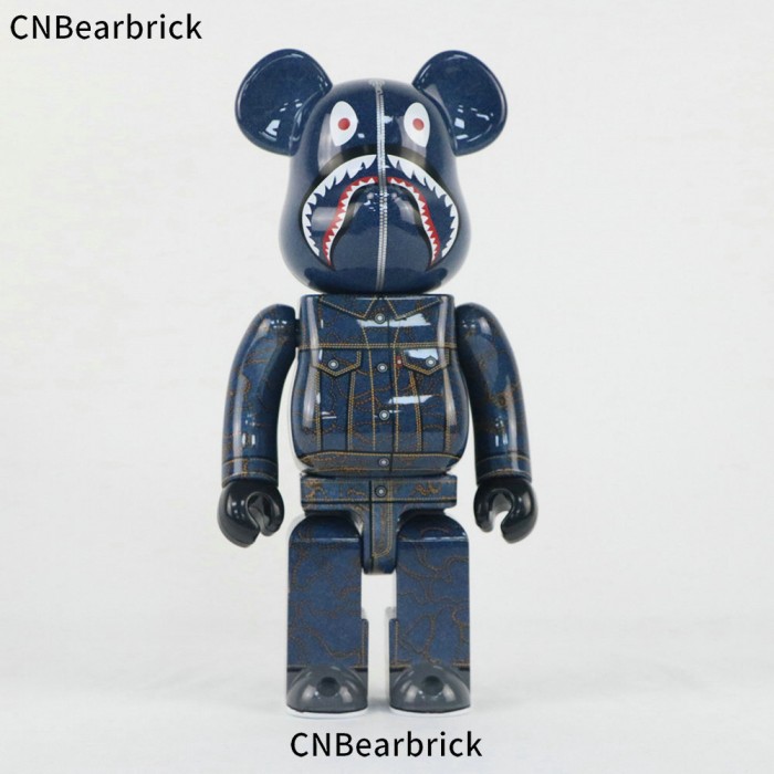 Bearbrick BAPE shark building block bear 400% trendy play doll doll decoration ornaments-Navy Blue-2503860