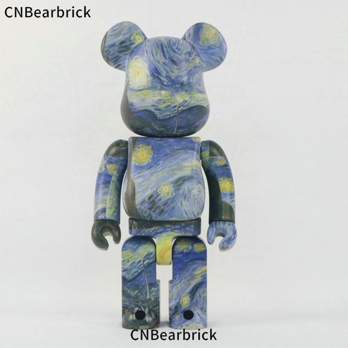 Bearbrick building block bear Van Gogh starry night 400% 28CM tide play doll doll decoration ornaments-Blue/Yellow-9645670