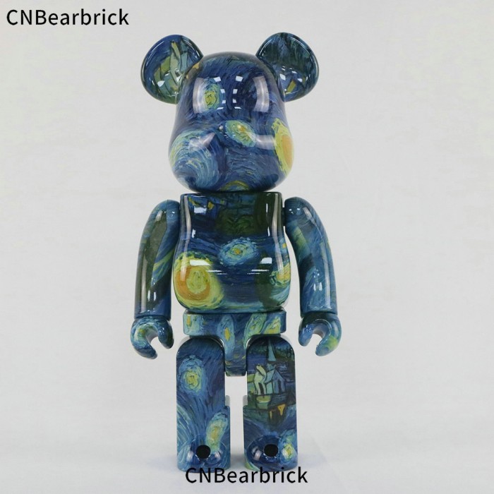 Bearbrick building block bear Van Gogh starry night 400% 28CM tide play doll doll decoration ornaments-Blue/Yellow-3002308