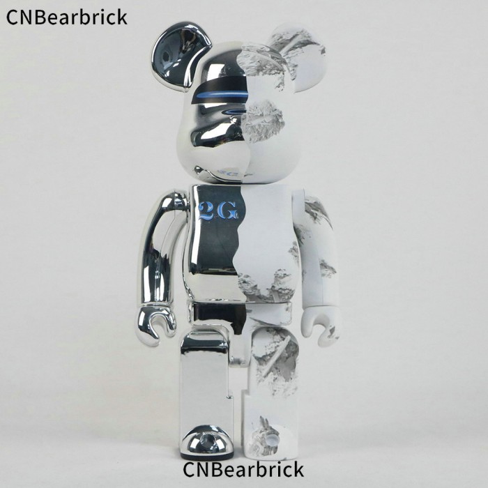 New Bearbrick400% 28CM building blocks bear tide play doll doll violent bear hand-made ornaments in stock-Silver-7012423
