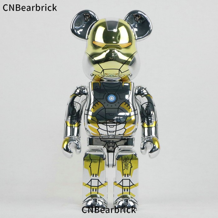 Bearbrick Kong Shanji Iron Man building block bear 400% 28CM tide play doll doll violent bear ornament-Silver-777325