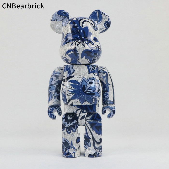 Bearbrick 400% blue and white porcelain building blocks bear ABS joints tide play doll doll ornaments-Blue/White-7983652