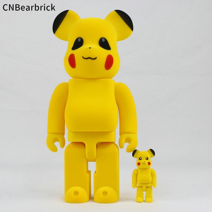 Bearbrick 400% Flocking Yellow Pikachu Set Building Blocks Bear Tide Play Doll-Yellow-7144150