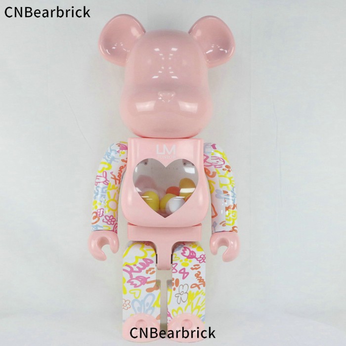 Bearbrick UM graffiti pastel egg building block bear 400% 28CM tide play doll violent bear doll ornaments-Pink-2862374