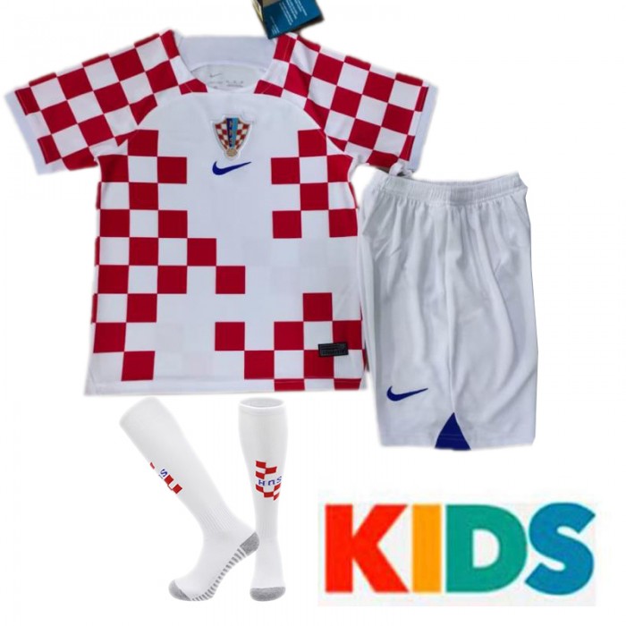 22/23 Croatia kids kit Home White Red Kids suit short sleeve kit Jersey (Shirt + Short + Sock )-176468