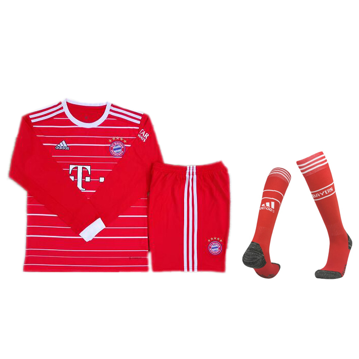 22/23 Bayern Munich home Red Suit Shorts Kit Jersey Long sleeve (Shirt + Short +Sock)-7712690