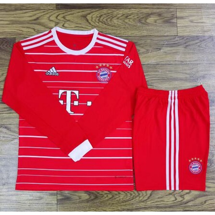 22/23 Bayern Munich home Red Suit Shorts Kit Jersey Long sleeve (Shirt + Short )-2680659