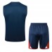23/24 Paris Saint-Germain PSG Training Nvay Blue Red Jersey Kit Sleeveless (Vest + Short)-7314062