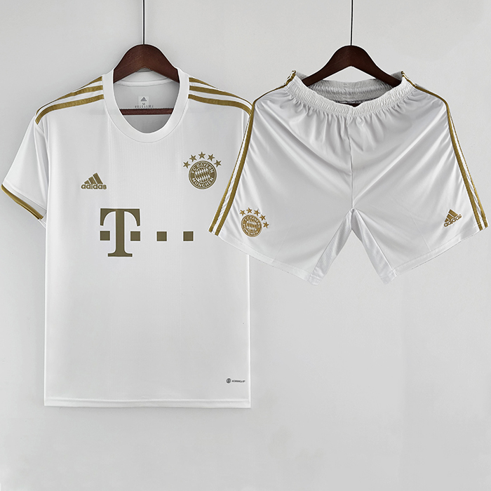 22/23 Bayern Munich Away White Gold suit short sleeve kit Jersey (Shirt + Short)-6544716