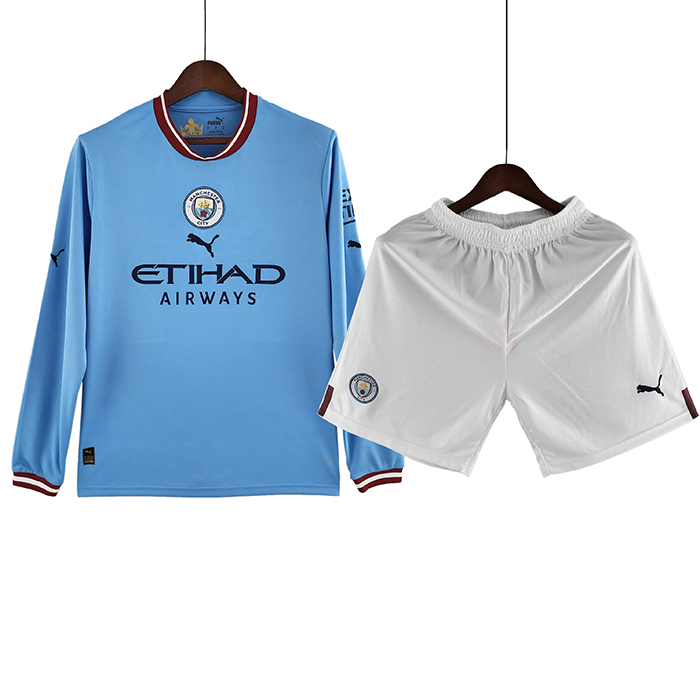 22/23 Manchester City Home Blue suit Long sleeve kit Jersey (Long sleeve + Short)-9185303