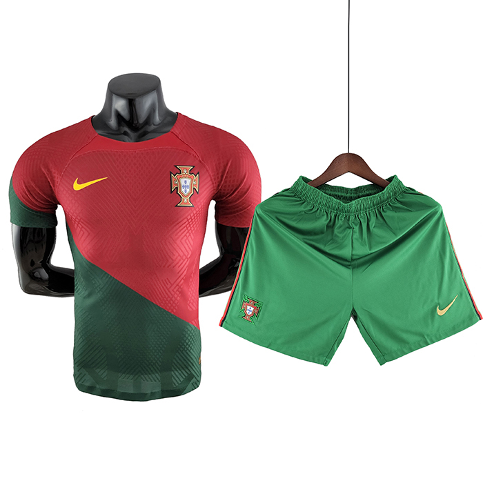 2022 World Cup National Team Portugal Home Red Green suit short sleeve kit Jersey (Shirt + Short) (player version)-7322625