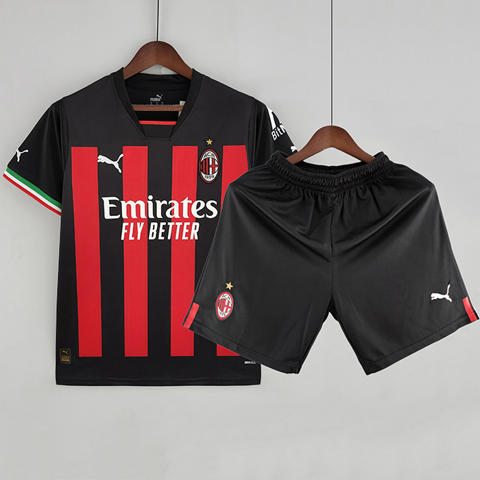 22/23 AC Milan Home Black Red suit short sleeve kit Jersey (Shirt + Short)-7391040