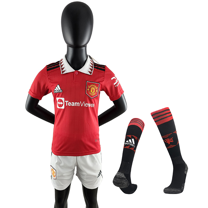 22/23 kids Manchester United M-U Home Red Kids suit short sleeve kit Jersey (Shirt + Short+Sock)-1803259