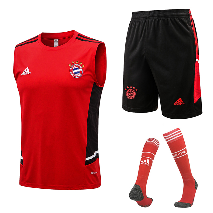 22/23 Bayern Munich Training Suit sleeveless vest Kit Red suit short sleeveless vest kit Jersey (vest+ Short +Sock)-4576329