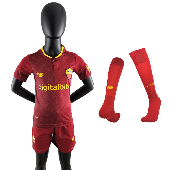 22/23 kids Roma Home Red Kids suit short sleeve kit Jersey (Shirt + Short+Sock)-1189367