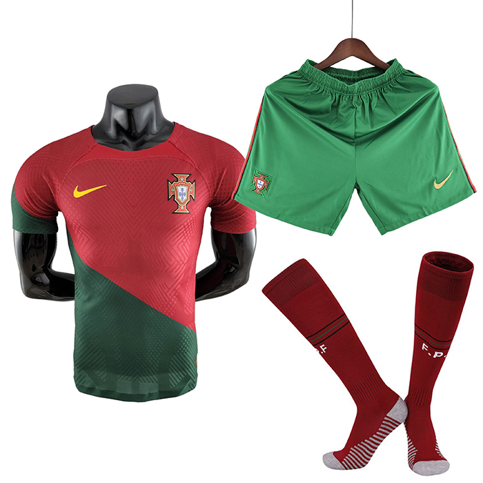 2022 World Cup National Team Portugal Home Red Green suit short sleeve kit Jersey (Shirt + Short+Sock) (player version)-6533131