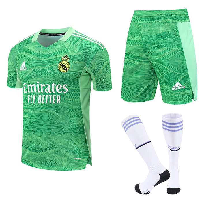 22/23 Real Madrid Goalkeeper Suit Short Sleeve Kit Green suit short sleeve kit Jersey (Shirt + Short +Sock)-7361836