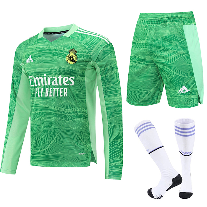 22/23 Real Madrid Goalkeeper Suit Long sleeve Kit Green suit Long sleeve kit Jersey (Long sleeve + Short +Sock)-2192083