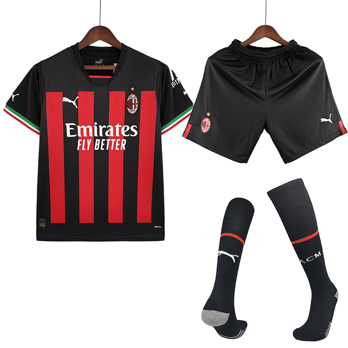 22/23 AC Milan Home Black Red suit short sleeve kit Jersey (Shirt + Short +Sock)-7607905