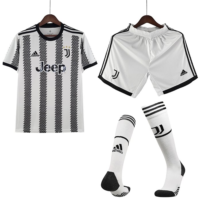 22/23 Juventus Home White Black suit short sleeve kit Jersey (Shirt + Short+Sock)-1484879