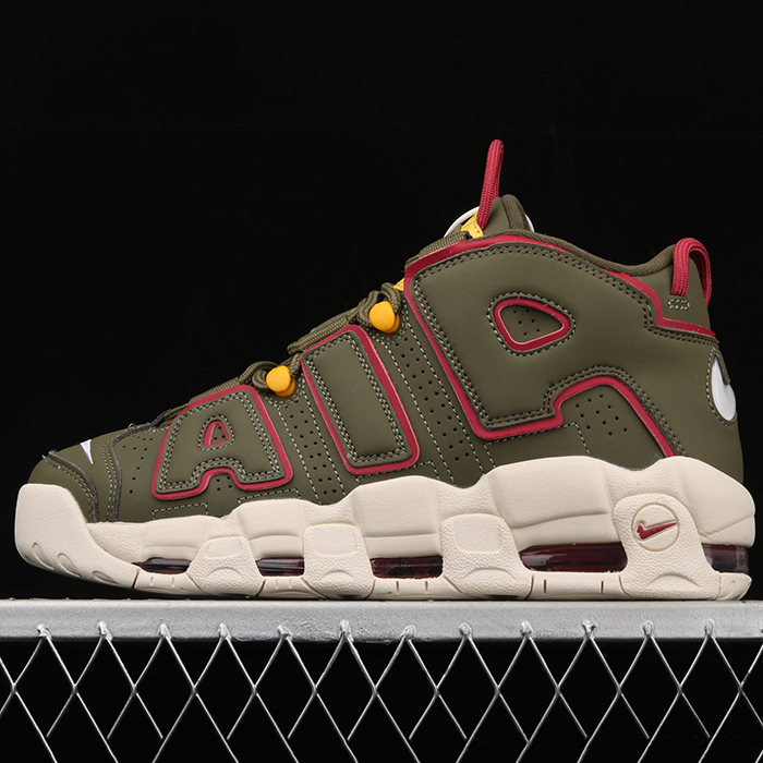 Air More Uptempo 96 QS Running Shoes-Army Green/Red-1792931