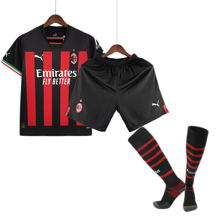 22/23 AC Milan Home Black Red suit short sleeve kit Jersey (Shirt + Short +Sock) (Player Version)-7260595