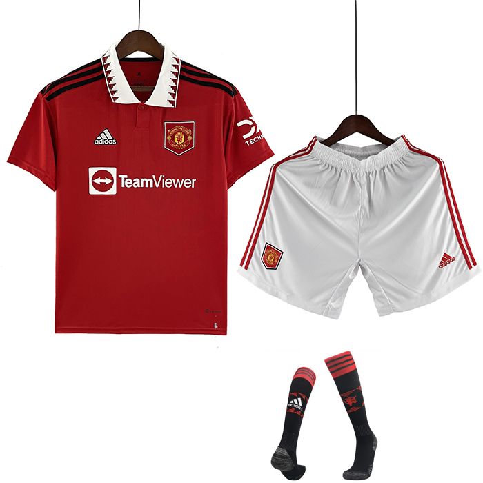 22/23 Manchester United M-U Home Red suit short sleeve kit Jersey (Shirt + Short +Sock)-1507651