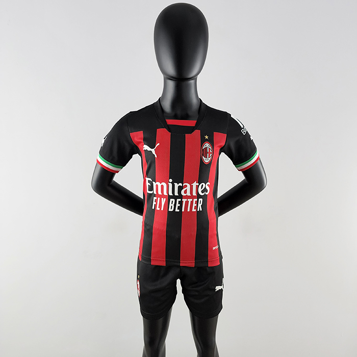 22/23 kids AC Milan home Red Black Jersey Kids suit (Shirt + Short )-8218526