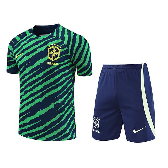 2022 Brazil Training Kit Green suit short sleeve kit Jersey (Shirt + Short )-5016093