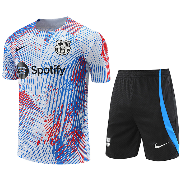 22/23 Barcelona Training Kit Grey Red suit short sleeve kit Jersey (Shirt + Short )-5771334