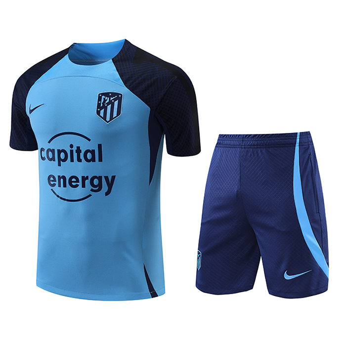 22/23 Atletico Madrid Training Kit Blue suit short sleeve kit Jersey (Shirt + Short )-4879162