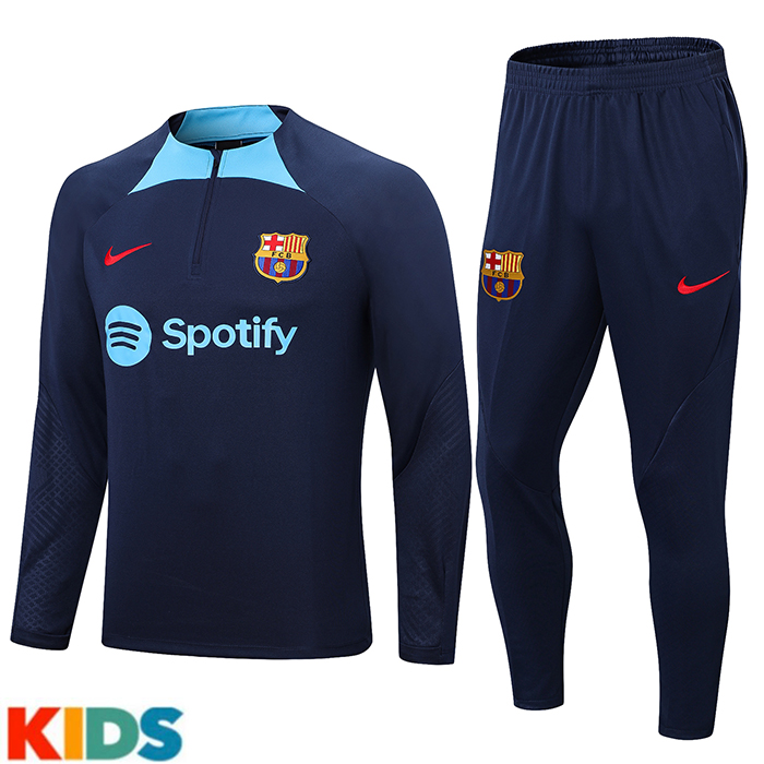 22/23 Barcelona Navy Blue Kids Edition Classic Training Suit (Top + Pant)-469492