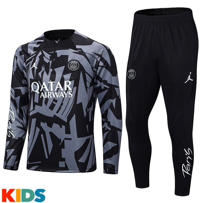 22/23 Paris Saint-Germain PSG Grey Black Kids Edition Classic Training Suit (Top + Pant)-2808152