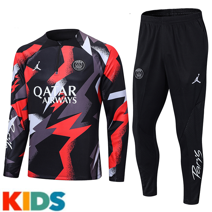 22/23 Paris Saint-Germain PSG Grey Red Kids Edition Classic Training Suit (Top + Pant)-9744610