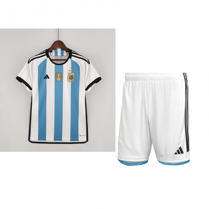 2022 World Cup Argentina 3-Star Home Blue White Jersey Kit short sleeve (Shirt + Short)-8789132