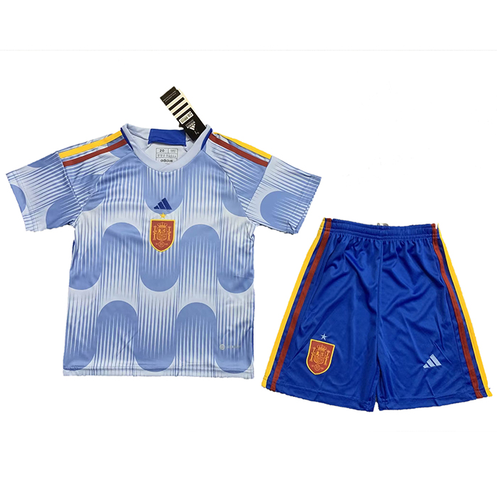 2022 World Cup Spain Away Blue White Jersey Kit short sleeve (Shirt + Short)-7235669