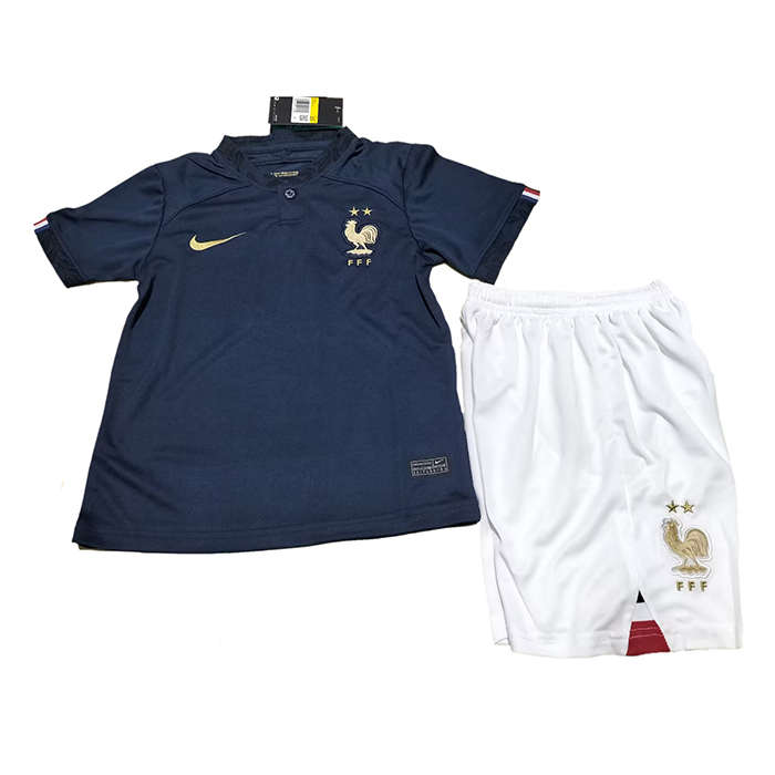 2022 World Cup France Home Blue Navy Jersey Kit short sleeve (Shirt + Short)-3679867