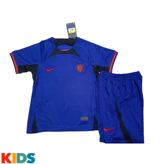 2022 World Cup Kids Netherlands Away Kids Navy Blue Jersey Kit short sleeve (Shirt + Short)-5383073