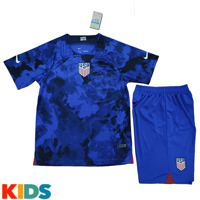 2022 World Cup Kids USA Away Kids Navy Blue Jersey Kit short sleeve (Shirt + Short)-3558520