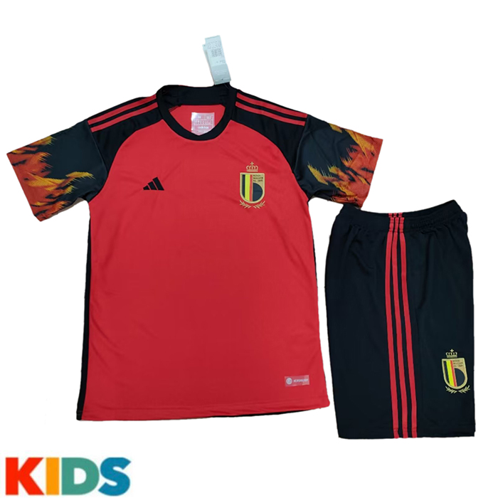 2022 World Cup Kids Belgium Away Kids Red Jersey Kit short sleeve (Shirt + Short)-9461303