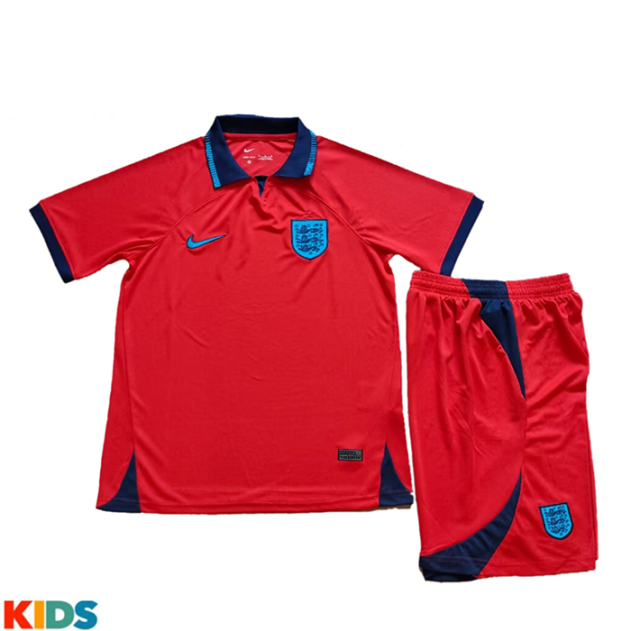 2022 World Cup Kids England Away Kids Red Jersey Kit short sleeve (Shirt + Short)-5849254