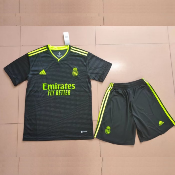 22/23 Real Madrid Third Away Black Green Jersey Kit short sleeve (Shirt + Short)-5496922