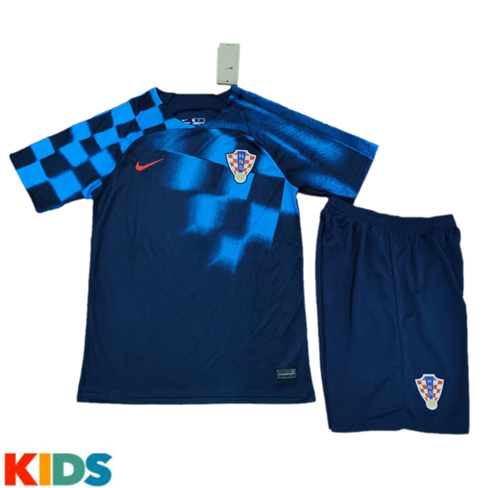 2022 World Cup Kids Croatia Away Kids Navy Blue Jersey Kit short sleeve (Shirt + Short)-4558783