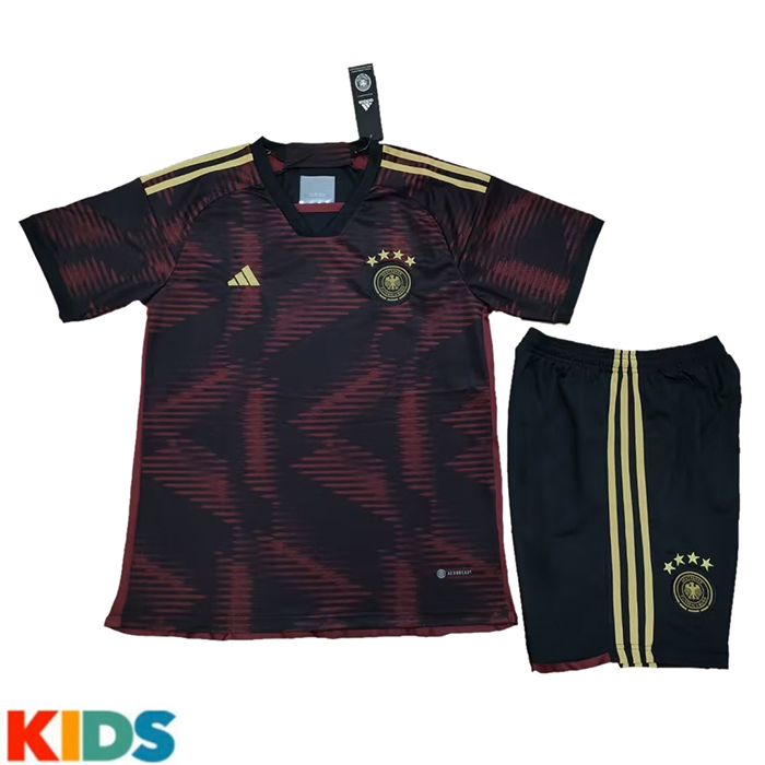 2022 World Cup Kids Germany Away Kids Wine Red Jersey Kit short sleeve (Shirt + Short)-519542