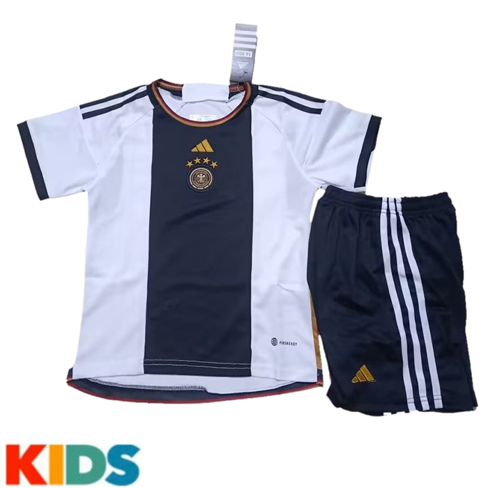 2022 World Cup Kids Germany Home Kids White Black Jersey Kit short sleeve (Shirt + Short)-721339