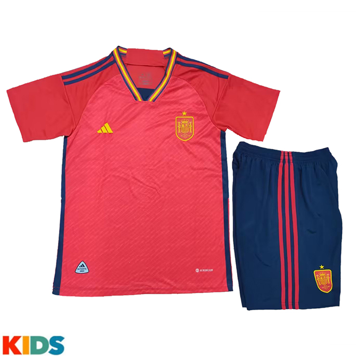 2022 World Cup Kids Spain Home Kids Red Jersey Kit short sleeve (Shirt + Short)-7867544