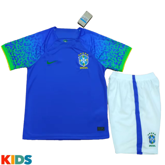 2022 World Cup Kids Brazil Away Kids Green Jersey Kit short sleeve (Shirt + Short)-9501530
